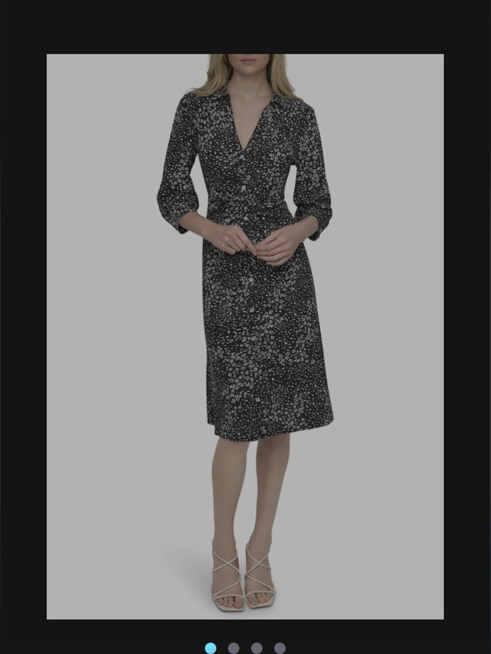 DKNY Button-Front Collared Midi Shirtdress black white